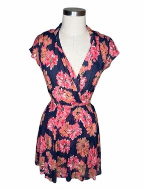 REFORMATION Navy Pink Floral Mini Dress Pink & Peach Blooms Women's Size 2 Glam